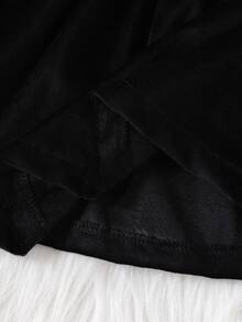 SHEIN Baby Girl Halloween Color Block Bow Decor Dress - Black - View 7