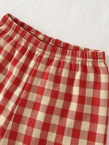 2pcs Baby Boy Plaid Pattern Wooden Button Collar Cardigan And Pants Comfortable Pajama Set Winter Best Gift For Toddler Boys