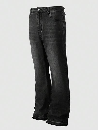 Manfinity EMRG Jeans pitillo con cremallera en el tobillo de moda urbana informal para hombre talla grande, gris oscuro