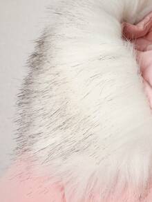 SHEIN Girls' Sweet Fur Collar Padded Coat, Waist Cinched Silhouette, Suitable For School, Casual Outings, Winter Coat - Pink - View 6