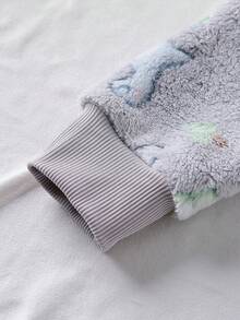 2pcs/Set Boys' Comfortable Soft Double-Sided Fleece Cartoon Dinosaur Pattern Crew Neck Long Sleeve Pajama Set, Light Gray Dinosaur Pajamas