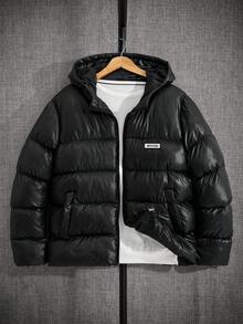 EURMUSE Men Shiny Special Fabric Patched AW Fashion Regular Wintercoat - Black - View 1