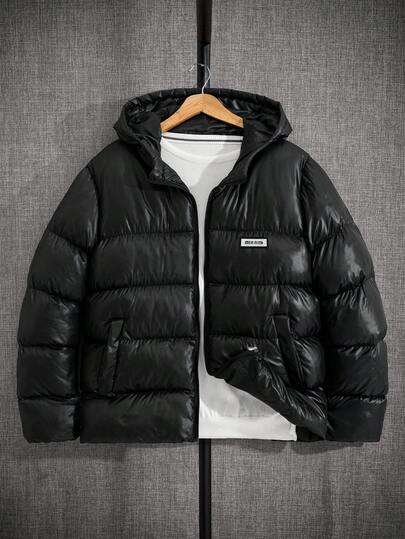 EURMUSE Men Shiny Special Fabric Patched AW Fashion Regular Wintercoat