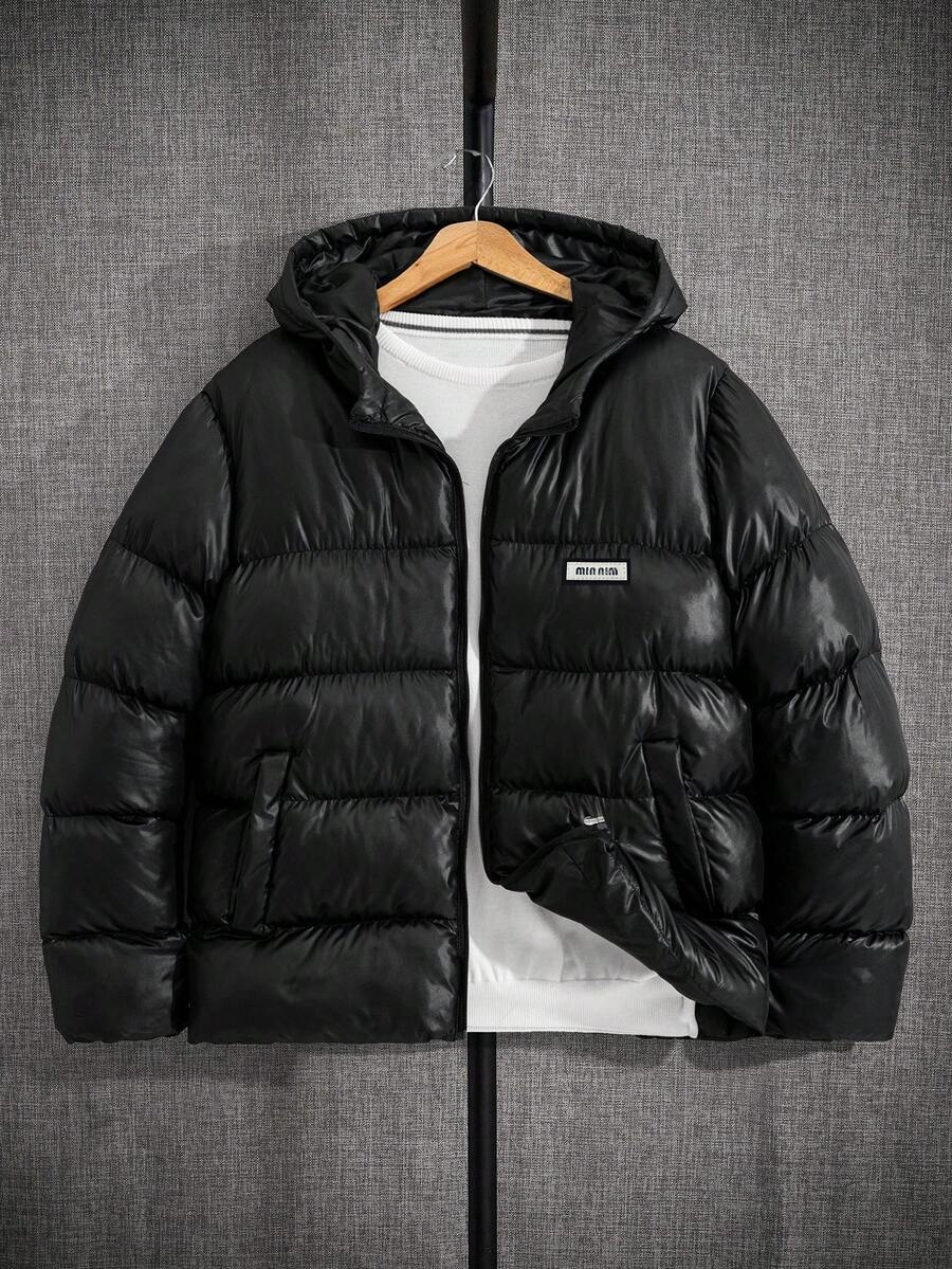 EURMUSE Men Shiny Special Fabric Patched AW Fashion Regular Wintercoat - Black - View 1