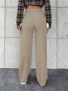 EURMUSE 女式纯色简约休闲西装裤 - 米色 - 查看 2