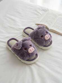 Pantuflas afelpadas con diseño de cerdito unisex para mujer calzado cómodo suave ligero casual para casa descanso interiores hogar pijama todo el año regalo original divertido animal print - Morado - Ver 2