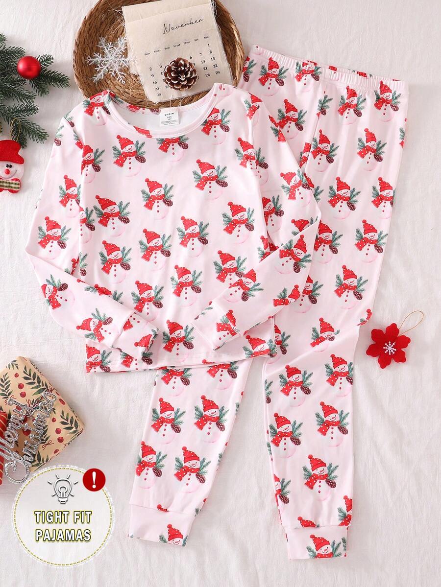 Girls' Pink Rabbit & Heart Pattern Long Sleeve Pajama Set - Pink - View 1