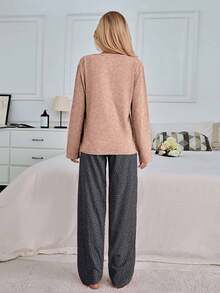 EURMUSE 100% Cotton 2Pcs Eye&Heart Printed PJ Set - Coral Pink - View 2