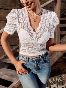 LanaWest Women Lace Trim Sexy Stylish T-Shirt Top, Suitable For Everyday, Gathering, Party And Beer Festival In Summer, Dirndl - White - View 3