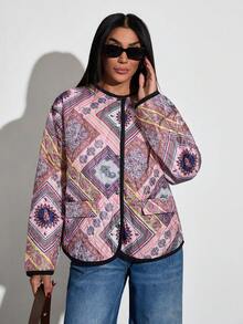 EURMUSE Frenchy Quilted Boho Printed Dual Pocket Stylish Winter Coat - Multicolor - View 5