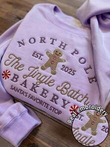 INAWLY Sudadera de mujer, sudadera holgada de forro polar de cuello redondo de manga larga casual para otoño e invierno, sudadera bordada de pan de jengibre para mujer, sudadera de alta calidad teñida con pigmento para vacaciones, suéter con costura del Polo Norte, estampado de suéter navideño de cuello redondo de manga larga de forro polar, casual para otoño/invierno, blusas de manga larga para graduación, vuelta al colegio - Morado - Ver 1