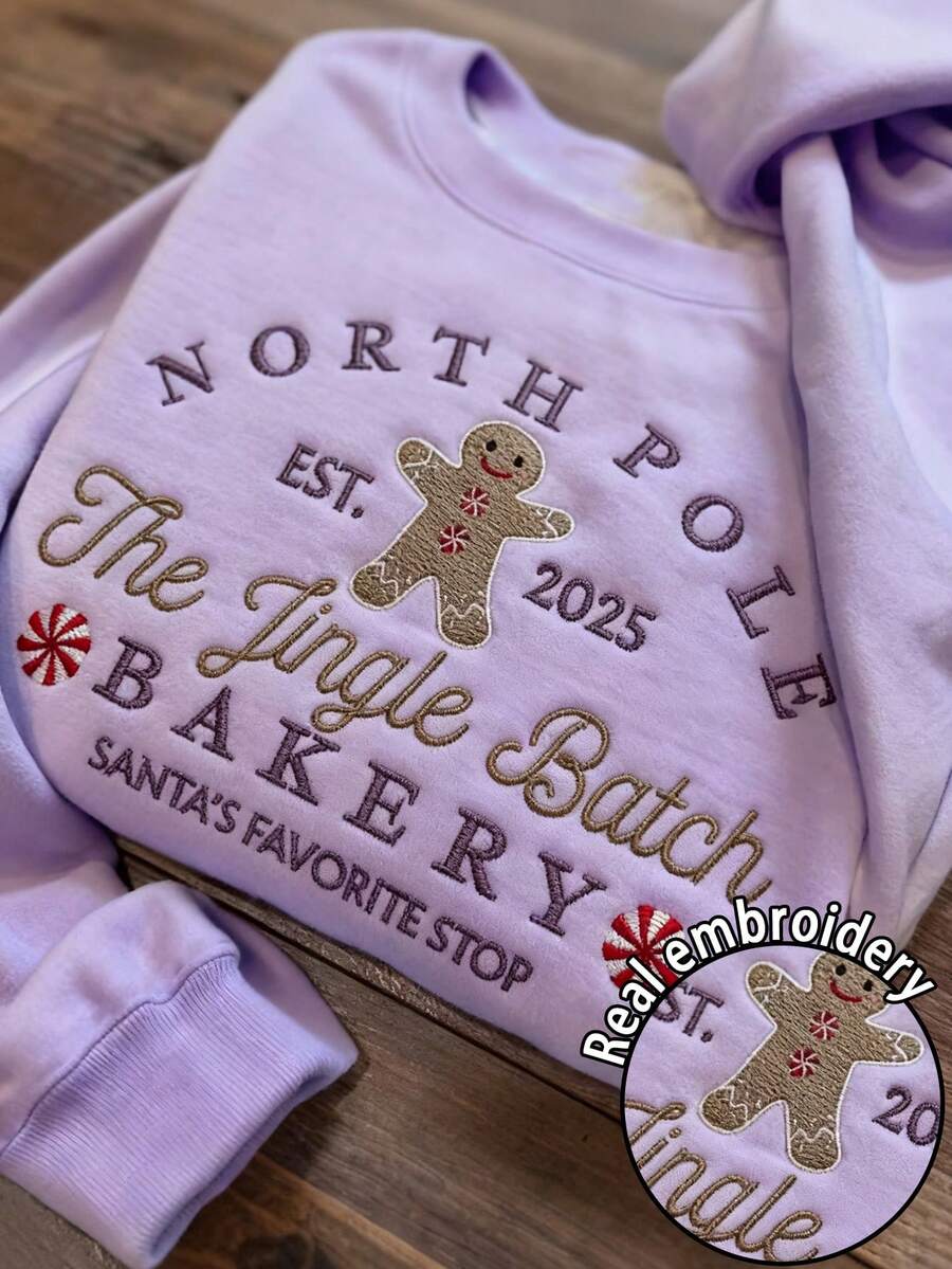 INAWLY Sudadera de mujer, sudadera holgada de forro polar de cuello redondo de manga larga casual para otoño e invierno, sudadera bordada de pan de jengibre para mujer, sudadera de alta calidad teñida con pigmento para vacaciones, suéter con costura del Polo Norte, estampado de suéter navideño de cuello redondo de manga larga de forro polar, casual para otoño/invierno, blusas de manga larga para graduación, vuelta al colegio - Morado - Ver 1