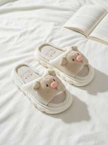 Pantuflas de cerdito para mujer hombre niños niñas calzado de casa cómodo suave ligero casual descanso interiores hogar pijama regalo creativo divertido todo el año - Beis - Ver 2