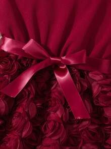 Sparklyn Vestido elegante de verano para niñas con mangas de perlas, flores 3D y cinturón - Burdeos - Ver 7