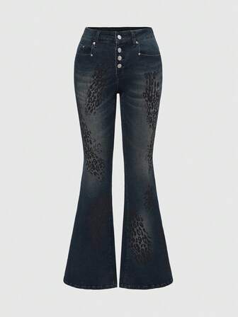 Grunge Punk Y2K Chic Leoparden-Muster Schlaghose mit schmalem Bein und niedriger Taille für Frauen