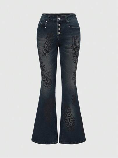 Grunge Punk بنطلون جينز نسائي ذو قدم واسعة بطبعة نمر، خصر منخفض وقصة ضيقة بطراز Y2K الأنيق