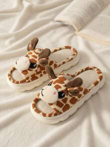 Pantuflas con diseño de jirafa unisex para mujer hombre niño niña calzado de casa cómodo ligero casual divertido interiores hogar pijama descanso invierno verano primavera otoño regalo original animal print - Café integral - Ver 2