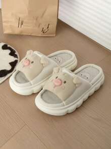 Pantuflas de cerdito para mujer hombre niños niñas calzado de casa cómodo suave ligero casual descanso interiores hogar pijama regalo creativo divertido todo el año - Beis - Ver 3