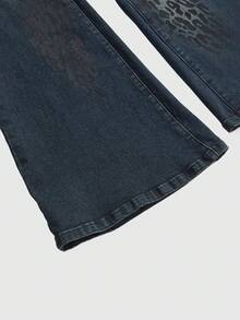 ROMWE Grunge Punk Y2K Chic Leopard Print Flare Leg Skinny Low Waist Jeans For Women - Navy Blue - View 4