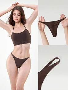 GLOWMODE 2条装轻薄隐形弹性无缝贴合中腰T字裤隐形丁字裤内裤日常休闲装 - 肉桂靈感 - 查看 8