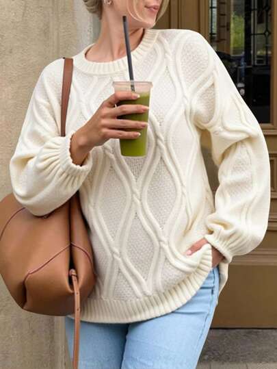 EURMUSE Plus Size Women'S Round Neck Drop Shoulder Solid Color Sweater Knit Sweater Pullover For Women