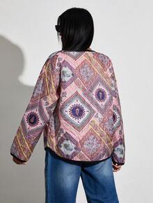 EURMUSE Frenchy Quilted Boho Printed Dual Pocket Stylish Winter Coat - Multicolor - View 2