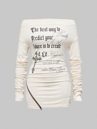 Grunge Punk Top a collo alto a maniche lunghe aderente in maglia stile retrò punk Y2K per donna