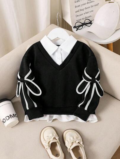 Genkimix Kids Young Girl Casual Sweatshirt With Bow Decoration, Autumn/Winter