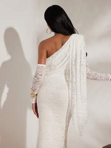 Opulessa Casual Solid Color Knit Lace Asymmetric-Shoulder Long Dress For Women, Wedding Guest Outfits, Autumn Winter Women, New Year Look, Thanksgiving Outfits, Elegant Dresses Party, Luxury Evening Dresses For Weddings, Sexy Club Outfits, Casual Dress