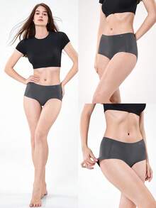 GLOWMODE 2条装 告别尴尬 轻盈透气 弹力无缝 高腰 带海绵垫 三角内裤 日常休闲装 - 深灰色 - 查看 7