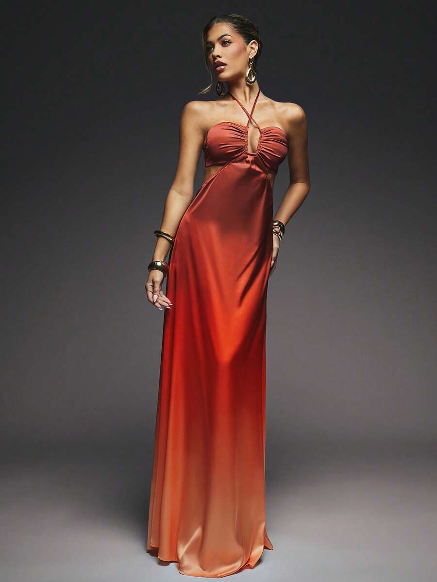 Hauture 女式渐变色镂空十字设计露背连衣裙，性感 - 彩色 - 查看 1