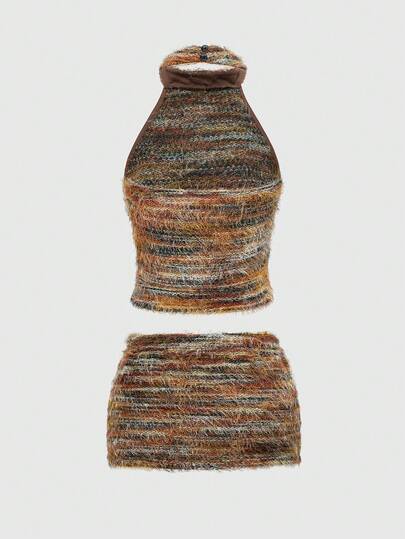 Ensemble 2 pièces vintage sexy dos nu texturé à manches bouffantes pour femmes, automne/hiver