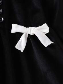 SHEIN Baby Girl Halloween Color Block Bow Decor Dress - Black - View 4