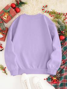 INAWLY Sudadera de mujer, sudadera holgada de forro polar de cuello redondo de manga larga casual para otoño e invierno, sudadera bordada de pan de jengibre para mujer, sudadera de alta calidad teñida con pigmento para vacaciones, suéter con costura del Polo Norte, estampado de suéter navideño de cuello redondo de manga larga de forro polar, casual para otoño/invierno, blusas de manga larga para graduación, vuelta al colegio - Morado - Ver 2