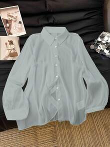 SHEIN Clasi Áo cánh trắng mỏng thường ngày cỡ lớn có nơ - Bụi tím - Xem 2