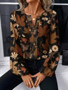 EMERY ROSE Casual Minimalist Maple Leaf Print Women Shirt, Suitable For Autumn/Winter - Multicolor - View 4