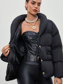 SHEIN Cappotti invernali di colore unito, con bottoni a pressione - nero - Visualizzare 6