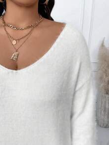 EMERY ROSE pull col V unicolore manches longues décontracté grande taille, pour l'hiver