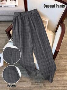 SHEIN Tall CURVE Pantalones rectos a cuadros de talla grande, de moda para la temporada de regreso a clases, versátiles y estilizadores para uso diario, otoño/invierno