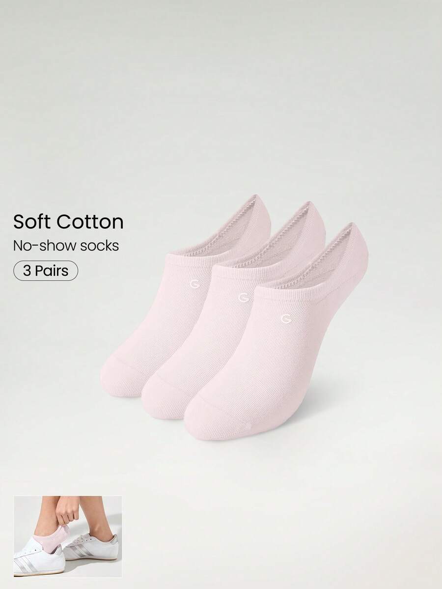 GLOWMODE 3 Pairs Invisible No-Show Socks Walk A Mile Soft Grip Daily Studio Workout Gym - Blush Crush - View 1
