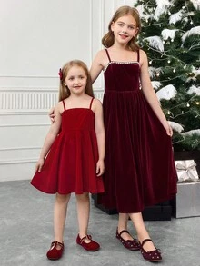 Serisse Kids 青少年女孩珍珠吊带勃艮第红连衣裙、勃艮第红正式连衣裙、生日服装、新年服装、派对服装、除夕夜服装、赠礼服装、情人节派对服装、节日服装、优雅服装、正式服装、新年服装、圣诞节服装 - 酒紅色 - 查看 10
