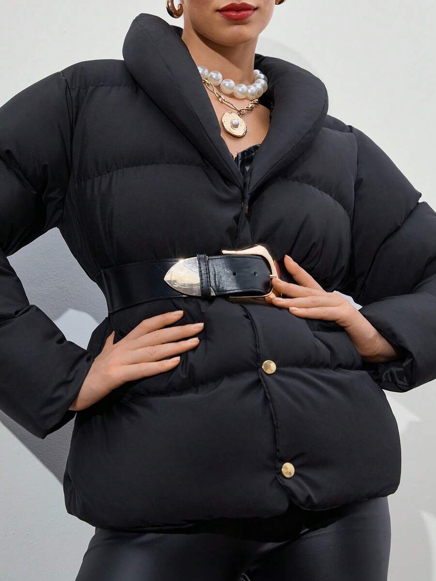 SHEIN Cappotti invernali di colore unito, con bottoni a pressione - nero - Visualizzare 1