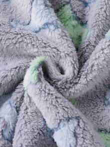 2pcs/Set Boys' Comfortable Soft Double-Sided Fleece Cartoon Dinosaur Pattern Crew Neck Long Sleeve Pajama Set, Light Gray Dinosaur Pajamas