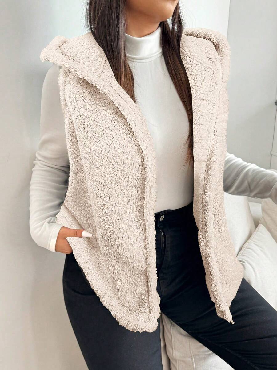 Solflare 大码休闲连帽背心，杏色，秋冬 - 杏色 - 查看 1