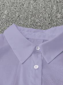 SHEIN Clasi Plus Size Casual White Sheer Blouse With Bowknot - Mauve Purple - View 4