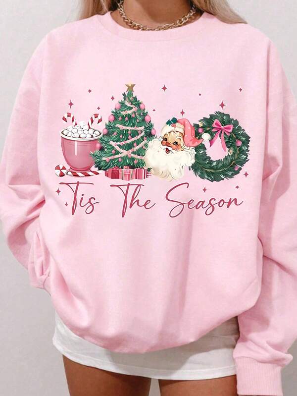 DrmWander Plus Size Christmas Sweatshirt, Plus Size Streetwear Pullover Top, Graphic Long Sleeve Crew Neck Hoodie