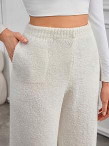 SHEIN Tall "Fleece The Scene" Thick Ribbed Winter Trousers - White - View 5