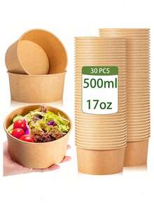 SHEIN 17盎司/500毫升 10/30/70/100个大号带盖纸碗，一次性汤碗，散装派对用品，适用于冷热食物、汤 - 500毫升/17盎司 - 查看 20