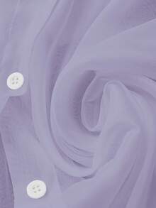 SHEIN Clasi Plus Size Casual White Sheer Blouse With Bowknot - Mauve Purple - View 5