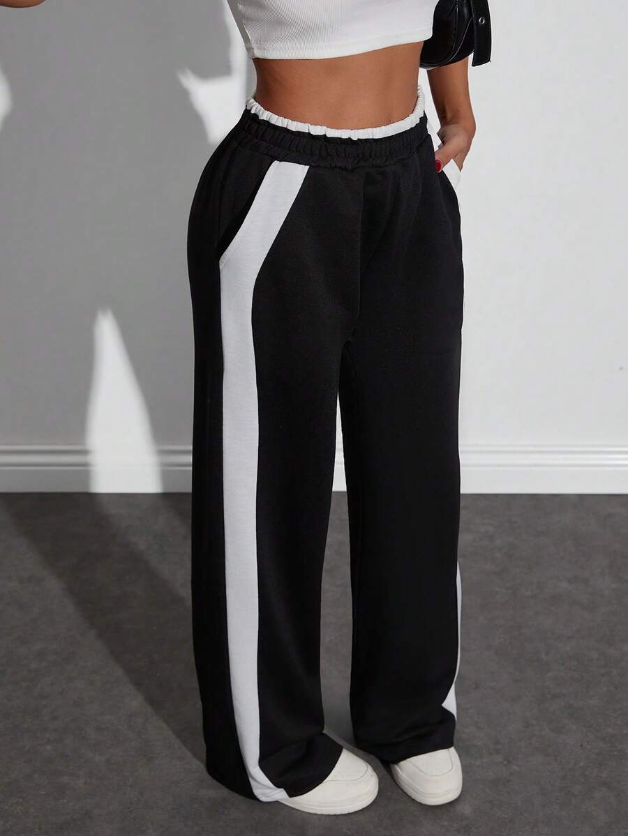 SHEIN Sweatpant Wide Leg Super Sporty - Black - View 1
